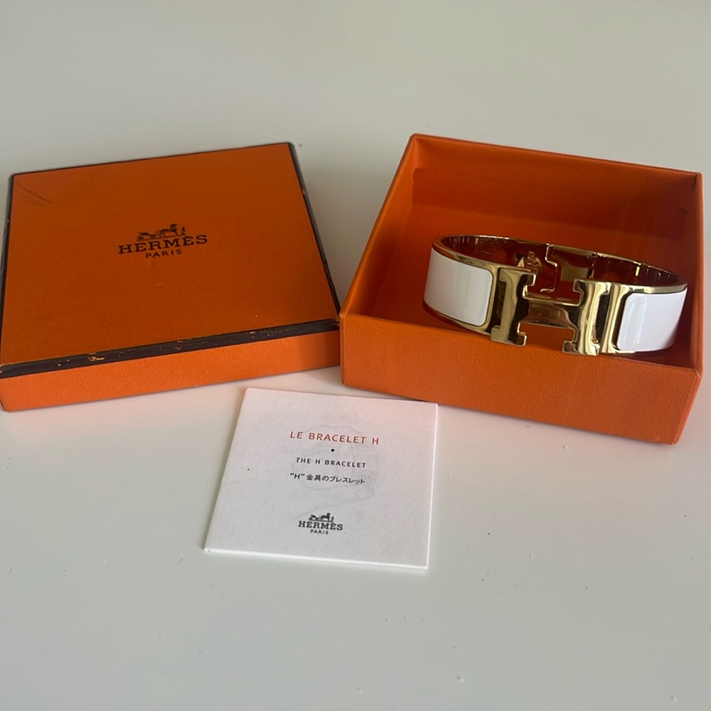 Hermes le bracelet h white and gold